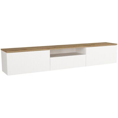 Vente-unique Meuble TV suspendu avec 3 portes et 1 niche - Blanc et naturel - LOTULA Vente-unique Meuble TV suspendu avec 3 portes et 1 niche - Blanc et naturel - LOTULA