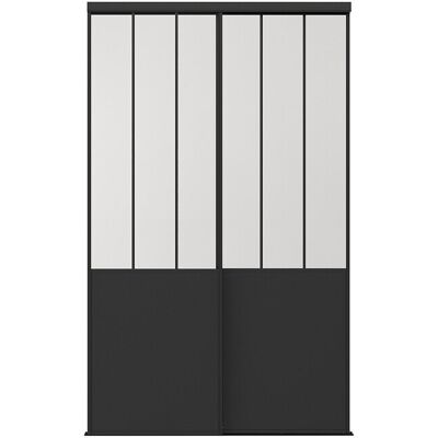 Vente-unique Portes de placard coulissantes en acier - Noir et verre trempé dépoli - H250 x L130 cm - BELASI Vente-unique Portes de placard coulissantes en acier - Noir et verre trempé dépoli - H250 x L130 cm - BELASI