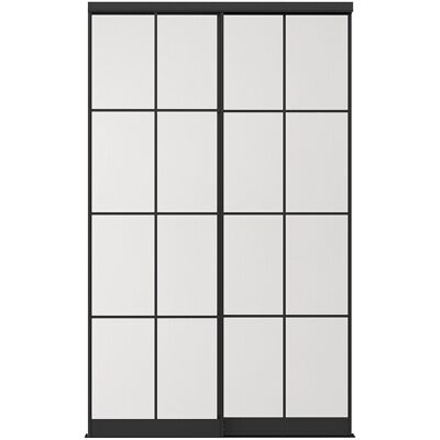 Vente-unique Portes de placard coulissantes en acier - Noir et verre trempé dépoli - H250 x L130 cm - ALEPA Vente-unique Portes de placard coulissantes en acier - Noir et verre trempé dépoli - H250 x L130 cm - ALEPA
