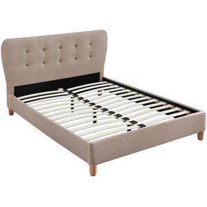 Vente-unique Lit 140 x 190 cm avec tête de lit capitonnée - Tissu - Beige - ELIDE Vente-unique Lit 140 x 190 cm avec tête de lit capitonnée - Tissu - Beige - ELIDE