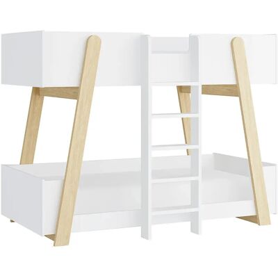 Vente-unique Lit superposés 90 x 190 cm - Blanc et naturel - CORODELA Vente-unique Lit superposés 90 x 190 cm - Blanc et naturel - CORODELA
