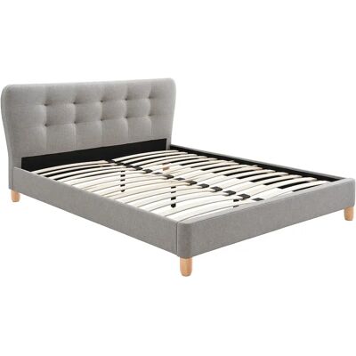Vente-unique Lit 140 x 190 cm avec tête de lit capitonnée - Tissu - Gris - ELIDE Vente-unique Lit 140 x 190 cm avec tête de lit capitonnée - Tissu - Gris - ELIDE