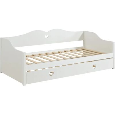 Vente-unique Lit banquette gigogne 2 x 90 x 190 cm - Pin et MDF - Blanc - DASTIVA Vente-unique Lit banquette gigogne 2 x 90 x 190 cm - Pin et MDF - Blanc - DASTIVA