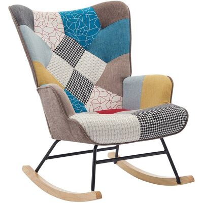 Vente-unique Fauteuil à bascule en tissu chiné patchwork multicolore ELMINA II Vente-unique Fauteuil à bascule en tissu chiné patchwork multicolore ELMINA II
