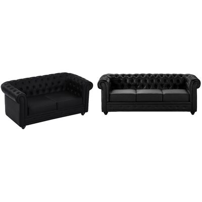 Vente-unique Canapés 3 places et 2 places en simili noir CHESTERFIELD Vente-unique Canapés 3 places et 2 places en simili noir CHESTERFIELD