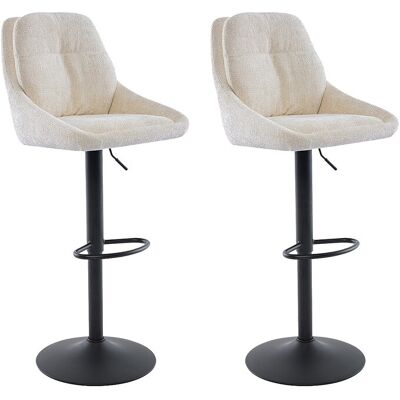 Vente-unique Lot de 2 tabourets de bar en tissu texturé et métal noir - Hauteur réglable - Crème - LARANZA Vente-unique Lot de 2 tabourets de bar en tissu texturé et métal noir - Hauteur réglable - Crème - LARANZA