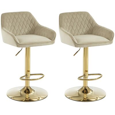 Vente-unique Lot de 2 tabourets de bar en velours et métal doré - Hauteur réglable - Beige - TAVOA Vente-unique Lot de 2 tabourets de bar en velours et métal doré - Hauteur réglable - Beige - TAVOA