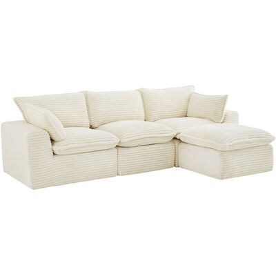 Vente-unique Canapé d'angle modulable compressé avec pouf en velours côtelé grosses côtes beige CYROMA Vente-unique Canapé d'angle modulable compressé avec pouf en velours côtelé grosses côtes beige CYROMA