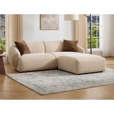 Vente-unique Canapé 3 places et pouf en tissu texturé beige MIBASTO Vente-unique Canapé 3 places et pouf en tissu texturé beige MIBASTO