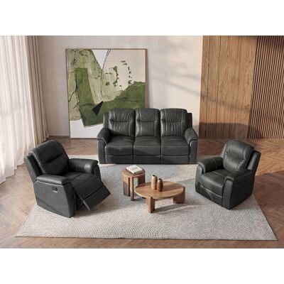 Vente-unique Canapé 3 places et 2 fauteuils relax EVASION en cuir - Gris Vente-unique Canapé 3 places et 2 fauteuils relax EVASION en cuir - Gris