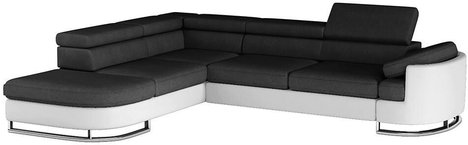 Vente-unique.be Canapé d'angle convertible en tissu et simili MYSEN - Blanc et anthracite - Angle gauche