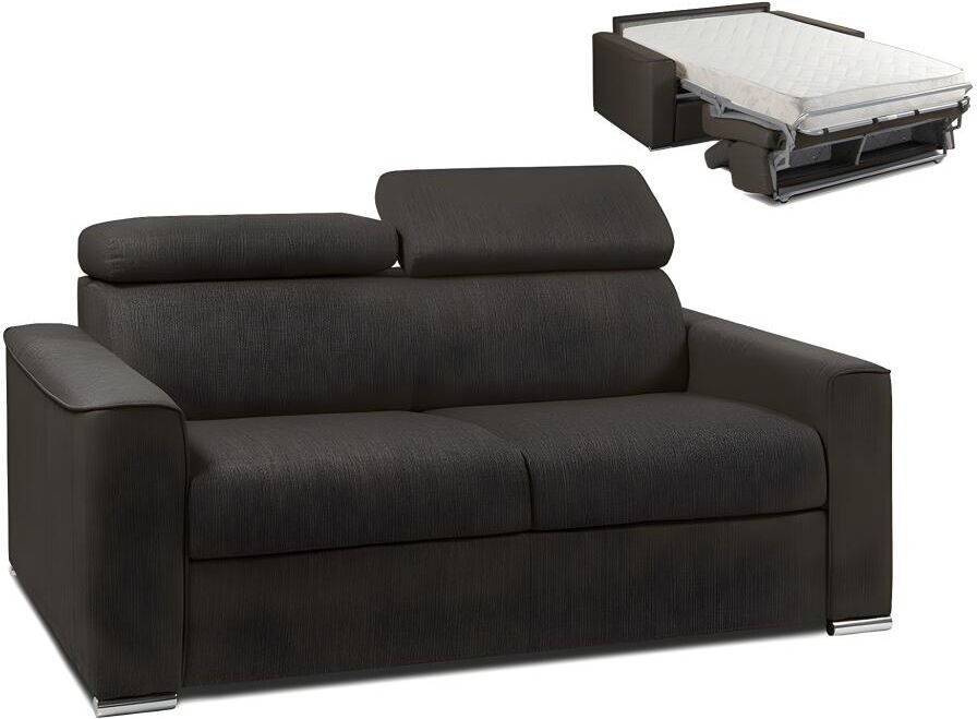 Vente-unique.be Canapé 2 places convertible express en tissu VIZIR - Marron - Couchage 120 cm - Matelas 18 cm