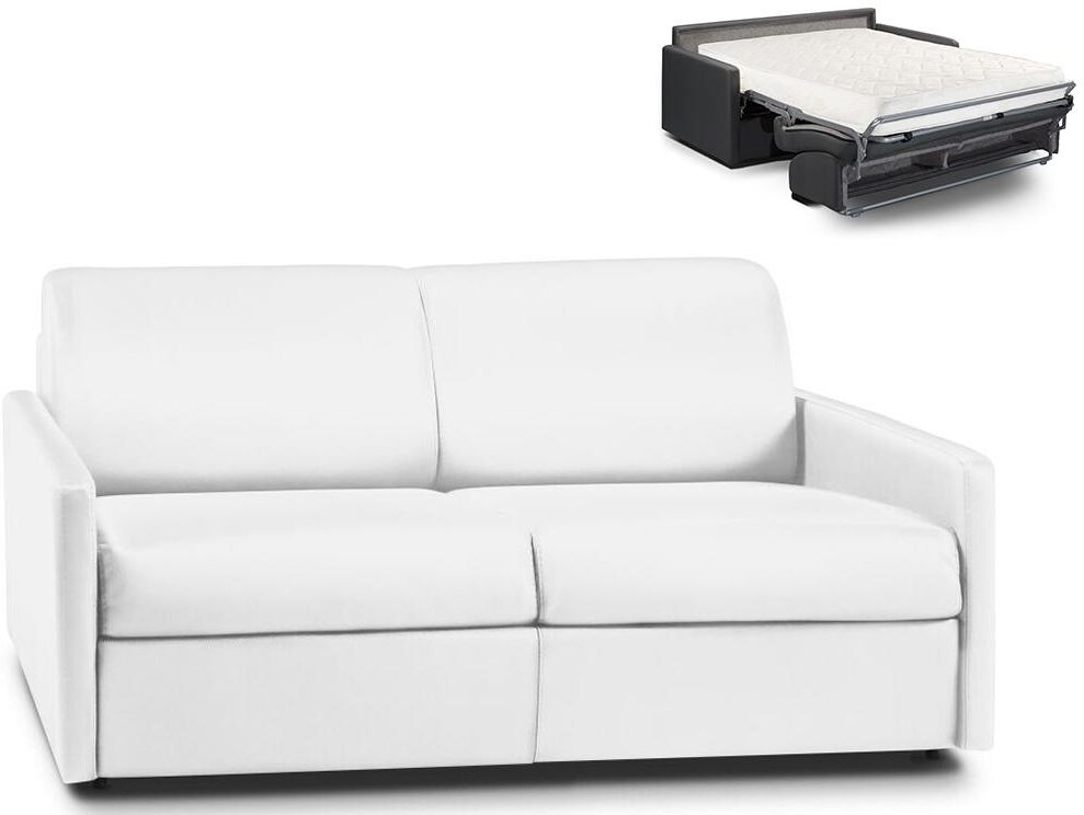 Vente-unique.be Canapé 3 places convertible express en simili CALIFE - Blanc - Couchage 140 cm - Matelas 18 cm