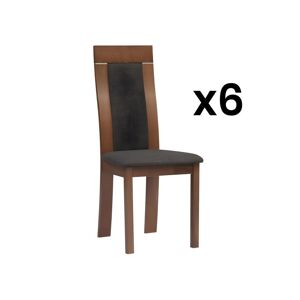 Vente-unique.be Lot de 6 chaises BELINDA - Hêtre et tissu - Coloris : Noyer et anthracite