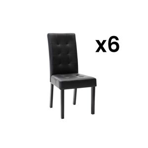 Vente-unique.be Lot de 6 chaises VILLOSA - Simili noir & pieds bois noir
