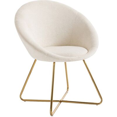 Vente-unique Chaise en tissu bouclette et métal doré - Blanc - BURBAN Vente-unique Chaise en tissu bouclette et métal doré - Blanc - BURBAN