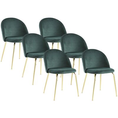 Vente-unique Lot de 6 chaises - Velours et acier inoxydable doré - Vert - MELBOURNE Vente-unique Lot de 6 chaises - Velours et acier inoxydable doré - Vert - MELBOURNE