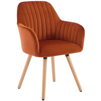 Vente-unique Chaise avec accoudoirs en velours et pieds bois de hêtre - Terracotta - ELEANA Vente-unique Chaise avec accoudoirs en velours et pieds bois de hêtre - Terracotta - ELEANA