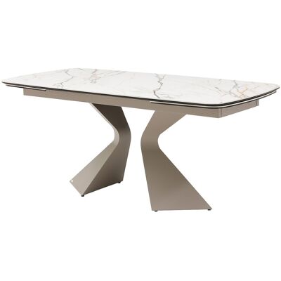 Vente-unique Table à manger extensible 6 à 10 personnes céramique, verre trempé et métal taupe - Effet marbre blanc - KAJARI de Maison Céphy Vente-unique Table à manger extensible 6 à 10 personnes céramique, verre trempé et métal taupe - Effet marbre blanc - KAJARI de Maison Céphy