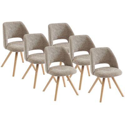 Vente-unique Lot de 6 chaises en tissu et bois d'hévéa - Taupe - VESIANI Vente-unique Lot de 6 chaises en tissu et bois d'hévéa - Taupe - VESIANI