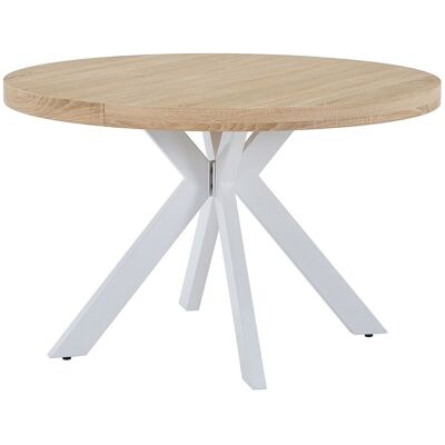 Vente-unique Table à manger extensible 4 à 8 personnes en MDF et acier - Naturel clair et blanc - KOMONI Vente-unique Table à manger extensible 4 à 8 personnes en MDF et acier - Naturel clair et blanc - KOMONI