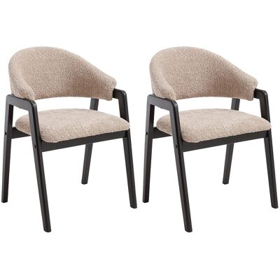 Vente-unique Lot de 2 chaises avec accoudoirs en tissu bouclette et bois d'hévéa - Taupe et noir - SOLUNA Vente-unique Lot de 2 chaises avec accoudoirs en tissu bouclette et bois d'hévéa - Taupe et noir - SOLUNA