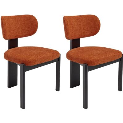 Vente-unique Lot de 2 chaises en tissu bouclette et bois d'hévéa noir - Terracotta - WILANA Vente-unique Lot de 2 chaises en tissu bouclette et bois d'hévéa noir - Terracotta - WILANA