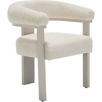 Vente-unique Chaise avec accoudoirs en tissu texturé et bois d'hévéa beige - Crème - LIVELIA Vente-unique Chaise avec accoudoirs en tissu texturé et bois d'hévéa beige - Crème - LIVELIA