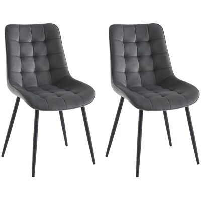 Vente-unique Lot de 2 chaises matelassées - Velours et métal noir - Gris - OLLUA Vente-unique Lot de 2 chaises matelassées - Velours et métal noir - Gris - OLLUA