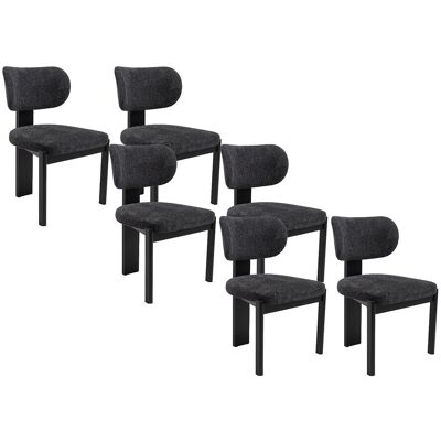 Vente-unique Lot de 6 chaises en tissu bouclette et bois d'hévéa - Noir - WILANA Vente-unique Lot de 6 chaises en tissu bouclette et bois d'hévéa - Noir - WILANA