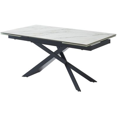 Vente-unique Table à manger extensible 6 à 10 personnes en céramique, verre trempé et métal - Effet marbre blanc et Noir - LUMIEL de Maison Céphy Vente-unique Table à manger extensible 6 à 10 personnes en céramique, verre trempé et métal - Effet marbre blanc et Noir - LUMIEL de Maison Céphy