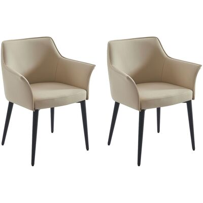 Vente-unique Lot de 2 chaises avec accoudoirs en simili et métal noir - Beige - MIALOV Vente-unique Lot de 2 chaises avec accoudoirs en simili et métal noir - Beige - MIALOV