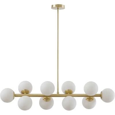Vente-unique Lustre en métal et verre blanc - 10 globes - L. 94 x P. 23 x H. 88 cm - Doré - SOFIA Vente-unique Lustre en métal et verre blanc - 10 globes - L. 94 x P. 23 x H. 88 cm - Doré - SOFIA