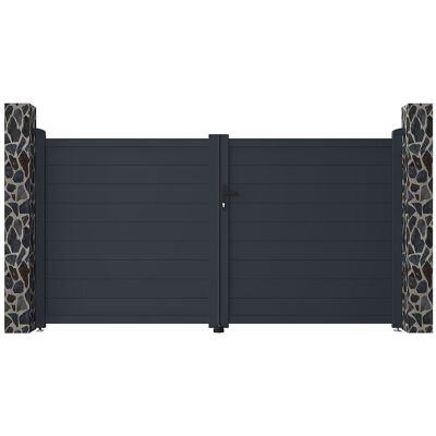 Vente-unique Portail battant aluminium plein L305 x H165 cm anthracite - NAZARIO Vente-unique Portail battant aluminium plein L305 x H165 cm anthracite - NAZARIO