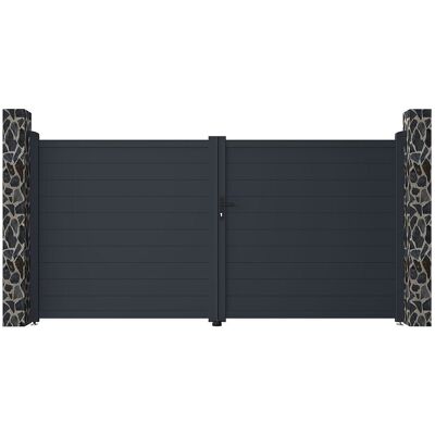 Vente-unique Portail électrique battant aluminium plein L355 x H181 cm anthracite - NAZARIO Vente-unique Portail électrique battant aluminium plein L355 x H181 cm anthracite - NAZARIO