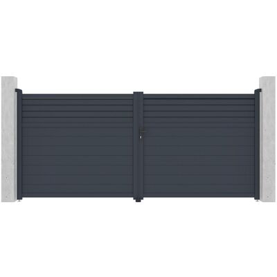 Vente-unique Portail battant aluminium persienné L397 x H180 cm anthracite - VIAZO Vente-unique Portail battant aluminium persienné L397 x H180 cm anthracite - VIAZO