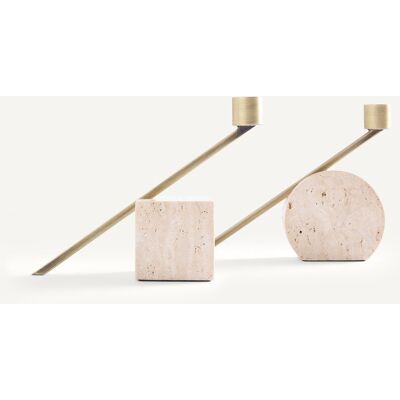 AM.PM Lot de 2 bougeoirs en travertin, hauteur 12,6 cm, SEBASTIANO AM.PM Lot de 2 bougeoirs en travertin, hauteur 12,6 cm, SEBASTIANO