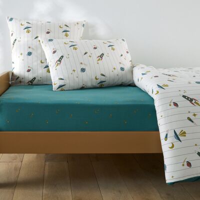 LA REDOUTE INTERIEURS Drap-housse enfant, 30% coton lavé recyclé, bonnet 25 cm, imprimé fusées, EGOR LA REDOUTE INTERIEURS Drap-housse enfant, 30% coton lavé recyclé, bonnet 25 cm, imprimé fusées, EGOR