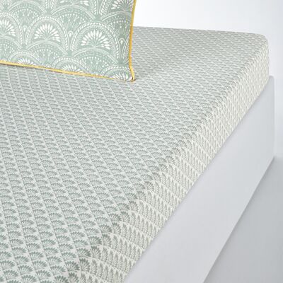 Drap-housse en coton lavé Jaipur - Style Art Déco - Vert Drap-housse en coton lavé Jaipur - Style Art Déco - Vert