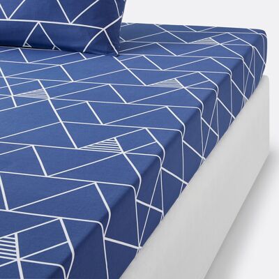 Drap housse en coton Odin - Bleu/Blanc Drap housse en coton Odin - Bleu/Blanc