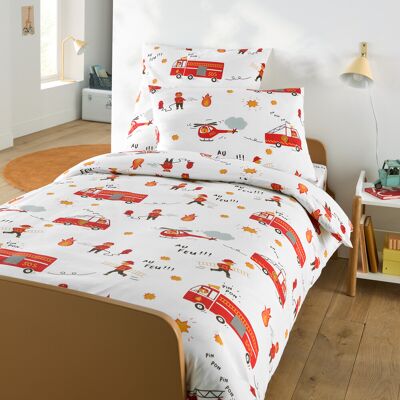 SO'HOME Taie d'oreiller enfant, en 30% coton recyclé, imprimé pompiers, POMPIER BIS SO'HOME Taie d'oreiller enfant, en 30% coton recyclé, imprimé pompiers, POMPIER BIS