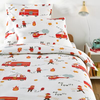 SO'HOME Housse de couette enfant, en 30% coton recyclé, imprimé pompiers, POMPIER BIS SO'HOME Housse de couette enfant, en 30% coton recyclé, imprimé pompiers, POMPIER BIS