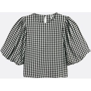 LA REDOUTE COLLECTIONS Blouse col rond, à carreaux, manches courtes ballon LA REDOUTE COLLECTIONS Blouse col rond, à carreaux, manches courtes ballon