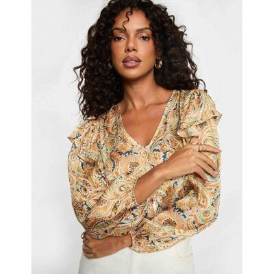 MORGAN Blouse imprimée col v volanté MORGAN Blouse imprimée col v volanté