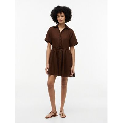 TOMMY HILFIGER Robe courte en lin évasée manches courtes TOMMY HILFIGER Robe courte en lin évasée manches courtes