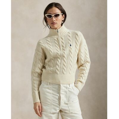 POLO RALPH LAUREN Pull col zippé en maille torsadée, 80% laine 20% cachemire POLO RALPH LAUREN Pull col zippé en maille torsadée, 80% laine 20% cachemire