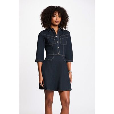 MORGAN Robe courte en jean manches longues col chemise MORGAN Robe courte en jean manches longues col chemise