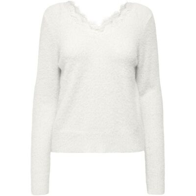 ONLY Pull en maille mousseuse, col V dentelle ONLY Pull en maille mousseuse, col V dentelle
