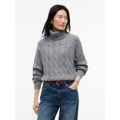 TOMMY HILFIGER Pull torsadé à col roulé en laine TOMMY HILFIGER Pull torsadé à col roulé en laine