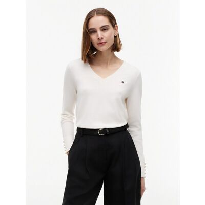 TOMMY HILFIGER Pull col V à poignets boutonnés TOMMY HILFIGER Pull col V à poignets boutonnés